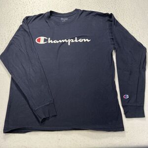 Champion Athleticwear Men's XL Long Sleeve Navy Blue Cotton Graphic T Shirt